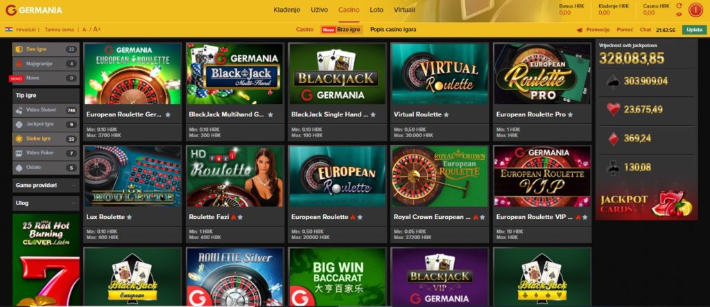 Germania casino, dizajn stranice