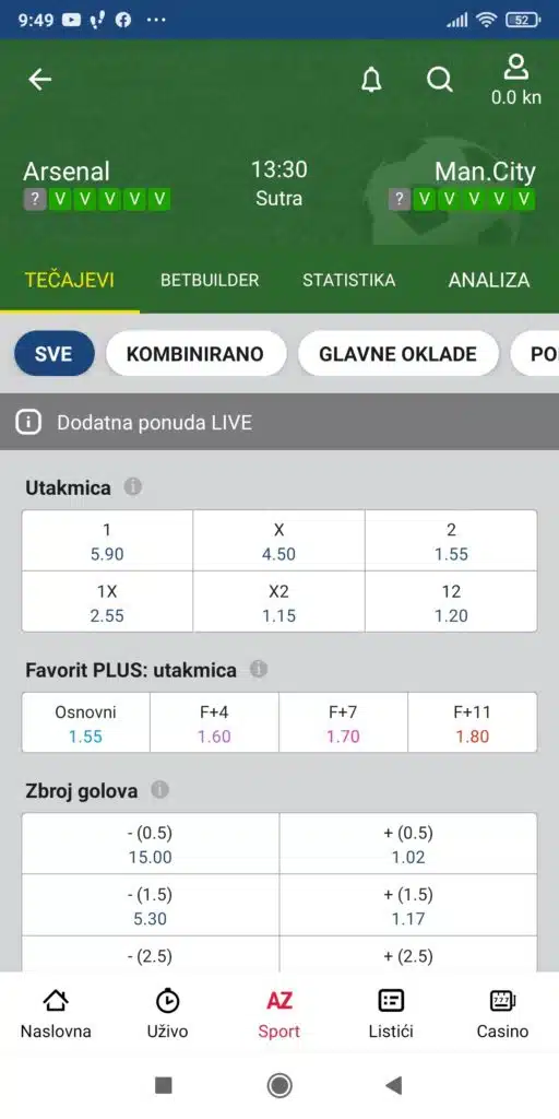 PSK klađenje u aplikaciji