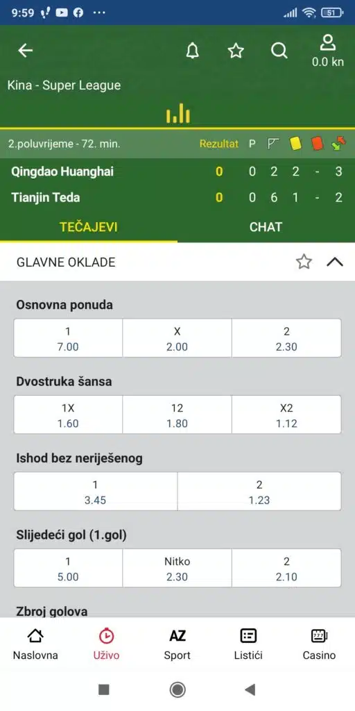 PSK klađenje uživo u aplikaciji