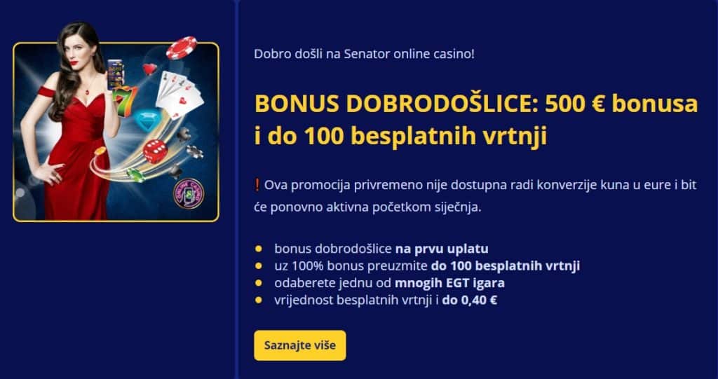 Senator bonus dobrodošlice