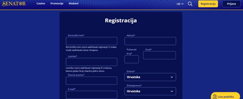 Senator registracija