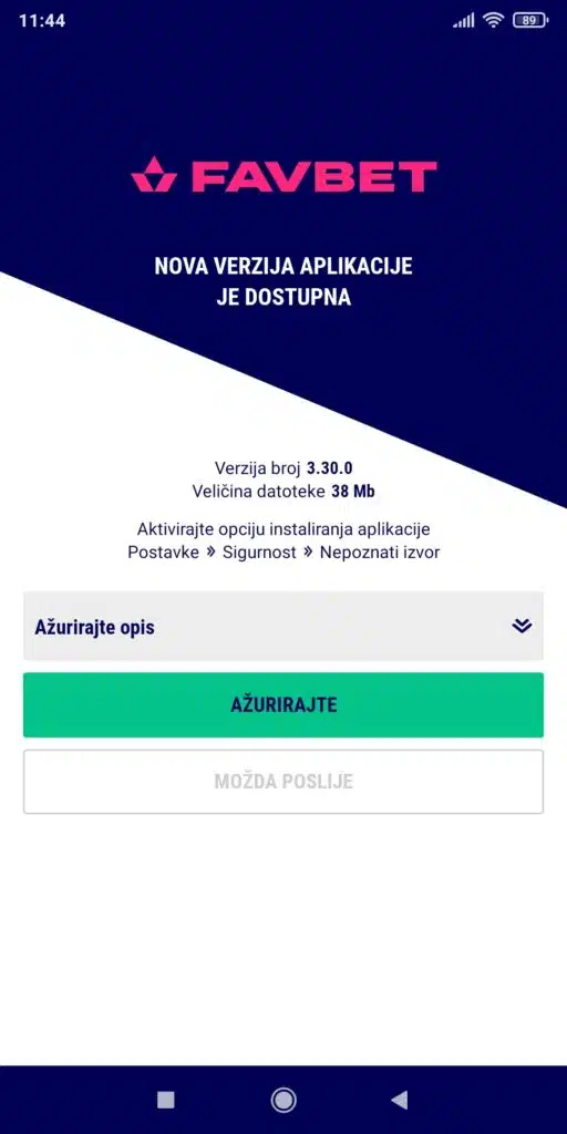 Favbet aplikacija ažuriranje