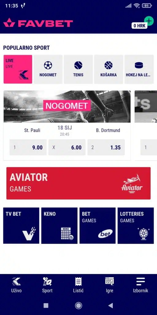 Favbet aplikacija naslovnica