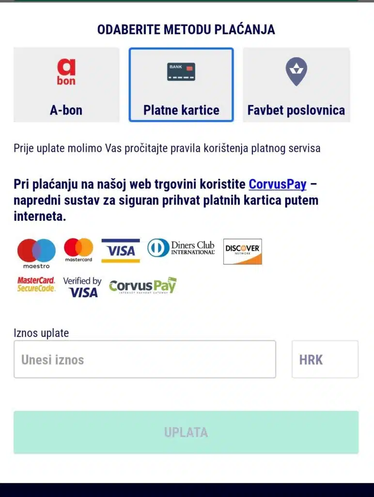 Favbet aplikacija metode plaćanja