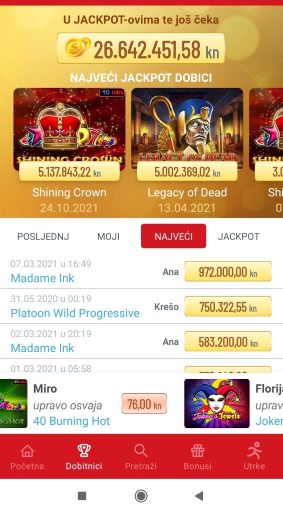 SuperSport Casino dobitci