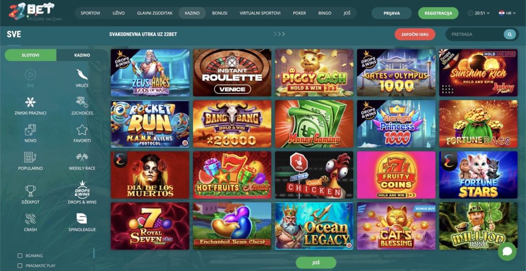 22bet slotova i casino igara