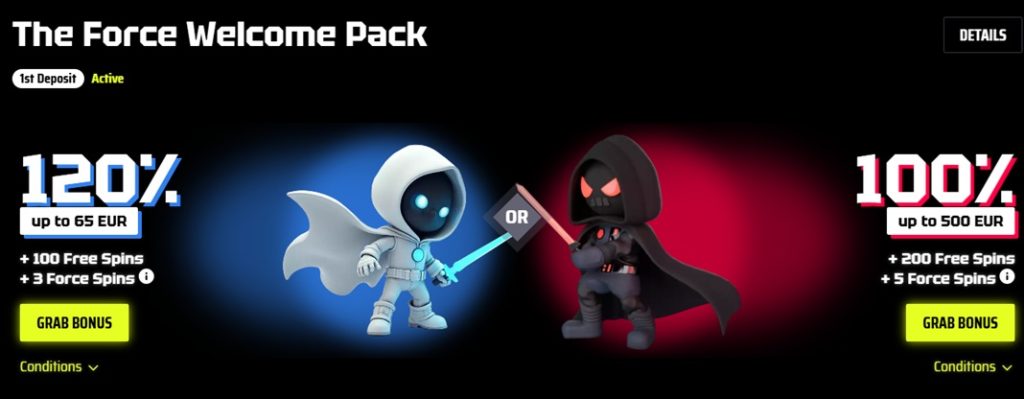 SlotsVader Force Welcome Pack paket dobrodošlice